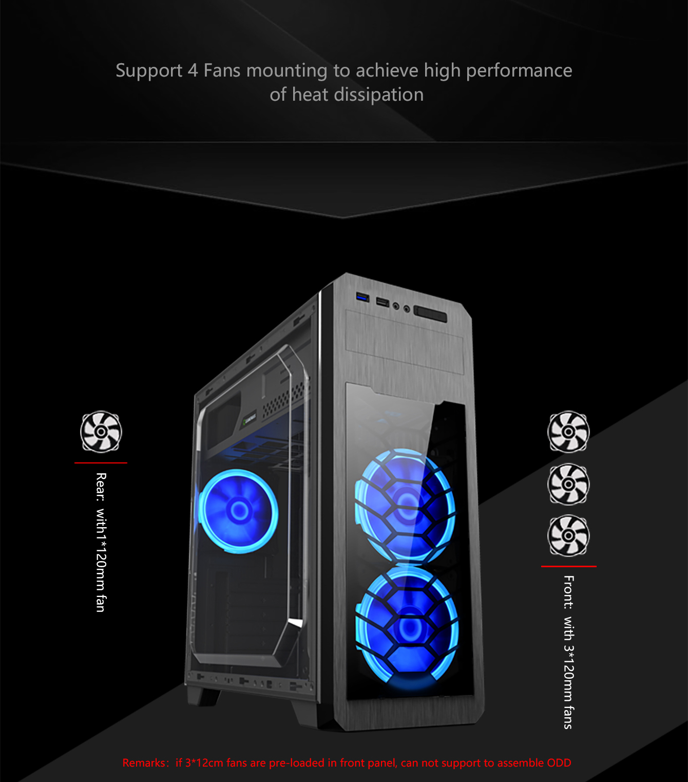 Gamemax G563 Black Steel ATX Tower USB3.0 Computer Case w/ 3 x 120mm ...